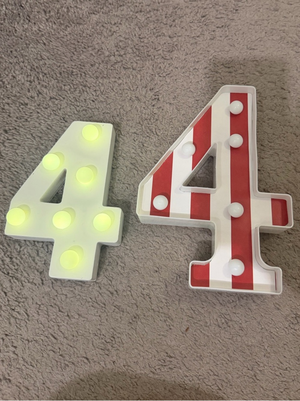 LED Number 4 Marquee Light Set of Two - White and Red Stripe